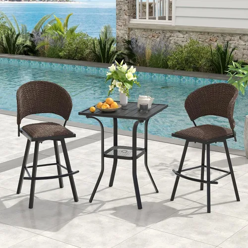 Miniatura 2 de VICLLAX Mesa de altura de barra para patio, mesa de bistró cuadrada para exteriores con agujero para paraguas, marco de metal y diseño de listones