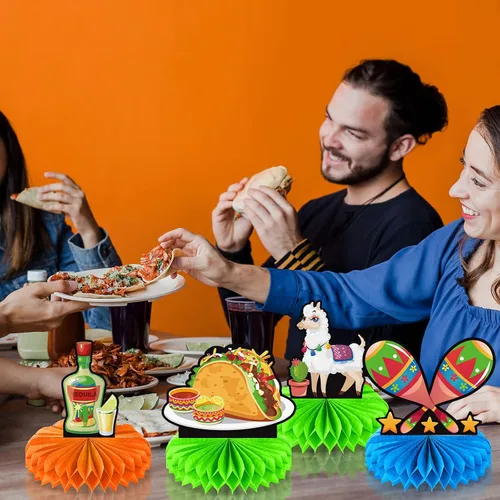Miniatura 5 de Centro de mesa de panal de abeja de 12 piezas, decoración de mesa de fiesta del Cinco de Mayo, centro de mesa mexicano de 8 pulgadas