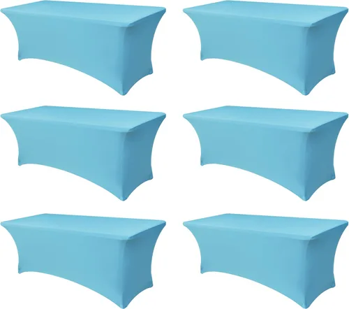 Miniatura 36 de Funda Elástica para Mesa para Mesas Rectangulares de 4 pies - Paquete de 8 Manteles de Spandex Azul Aguamarina con Elástico - Para Mesas Plegables