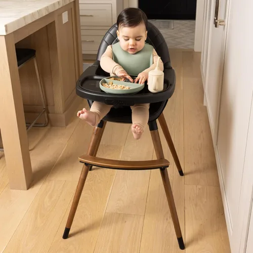 Miniatura 9 de Silla alta convertible para bebés, niños pequeños, niños y niñas - Silla alta de madera con altura ajustable y bandeja apta para lavavajillas - Negro