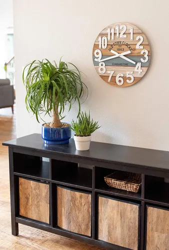Miniatura 5 de Reloj de pared de madera multicolor de 18.0 in, playa costera marítima (azul, 18 pulgadas)