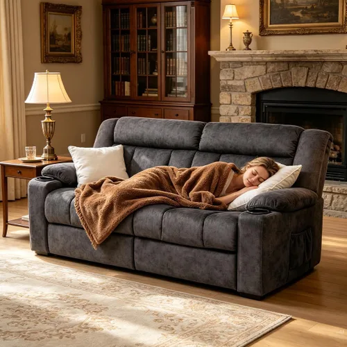 Miniatura 2 de LUCKLIFE Juegos de muebles de sala de estar, sofá reclinable manual, sillón reclinable de 2 asientos, tapicería de tela de aire transpirable