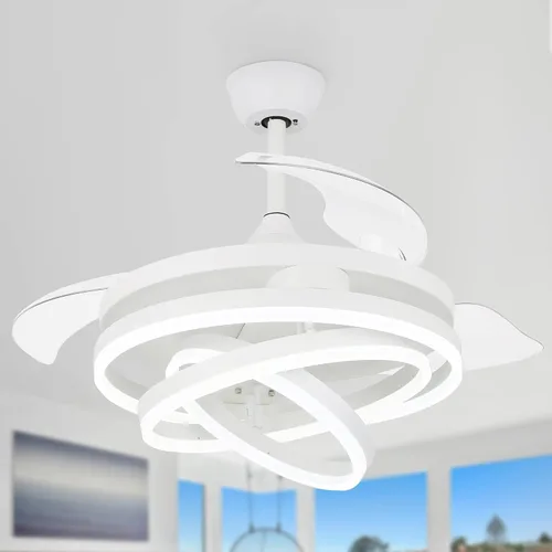 Miniatura 9 de Ventilador de techo de 52 pulgadas con luces y control remoto, moderno ventilador de techo plateado, lámpara LED, silenciosa, reversible, motor