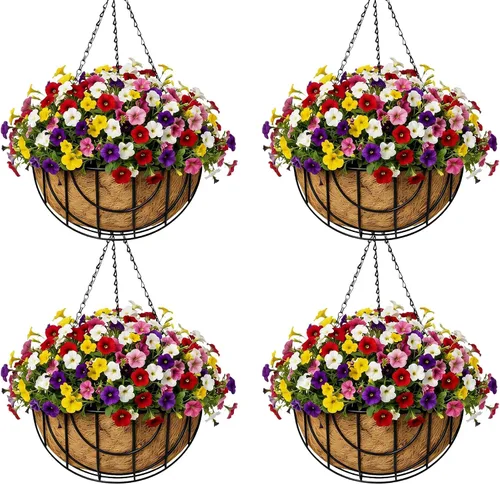 Miniatura 10 de Paquete de 4 macetas colgantes de metal de 8 pulgadas para exteriores, maceta colgante, soporte redondo y moderno, accesorio de jardín