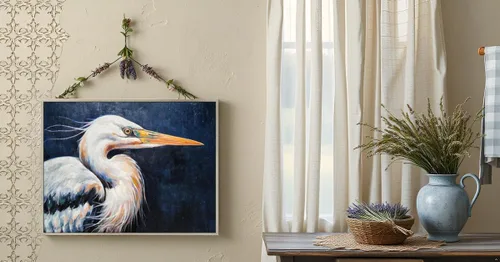 Miniatura 5 de Yihui Arts Lienzo enmarcado texturizado pintado a mano de garza