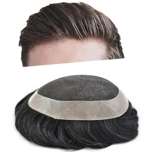 Miniatura 16 de Toupee para hombres, postizos, sistema de reemplazo de cabello de encaje francés para hombres, pieza de pelo polivinílico para hombres, sistema