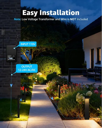 Miniatura 6 de SUNVIE Kit de iluminación LED de bajo voltaje para paisajes, luces de camino de bajo voltaje impermeables para exteriores cableadas con focos, 3000