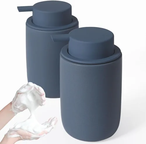INGOFIN Juego de dispensador de jabón espumoso de cerámica, paquete de 2 (12 onzas) dispensador de jabón de manos de espuma de baño con bomba,