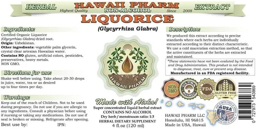 Miniatura 2 de HawaiiPharm Extracto líquido sin alcohol de regaliz, regaliz orgánico (Glycyrrhiza Glabra) Suplemento herbario natural de glicerita de raíz seca, 4