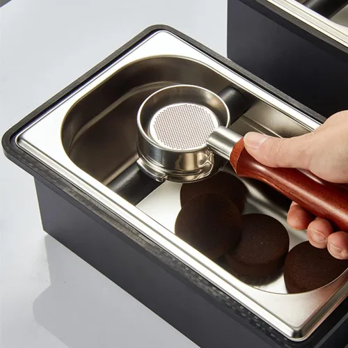 Miniatura 8 de Caja de acero inoxidable para café molido con base antideslizante extraíble, absorbente de golpes para molienda de filtro de portafiltros (S)