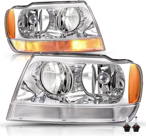 Miniatura 13 de JSBOYAT Conjunto de faros delanteros compatible con Jeep Grand Cherokee 99-04 halógeno de repuesto original para el lado del conductor y del Carcasa