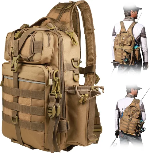Miniatura 13 de Blisswill - Bolsa de almacenamiento para equipo de pesca al aire libre - Mochila de pesca grande resistente al agua I: camuflaje bosque
