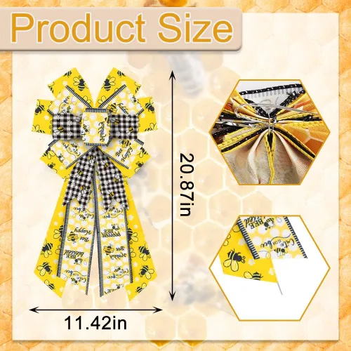 Miniatura 2 de Estivaux Lazos grandes de abejorro para corona, lazos de corona de abeja amarillos, lazos de arpillera amarillos, lazos de búfalo blanco y negro