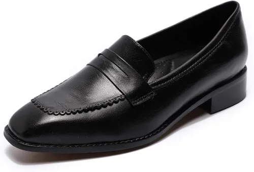 Mona flying Vestido tipo mocasín de cuero con punta cuadrada para mujer, estilo casual, sin cordones, zapatos de trabajo de oficina para mujer