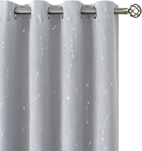 Miniatura 96 de BGment Cortinas opacas para dormitorio infantil, con aislamiento térmico, con ojales, estampado de estrellas plateadas, cortinas para oscurecer