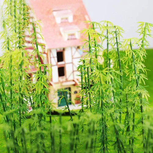 Miniatura 9 de Woohome 120 árboles de bambú modelo, 3 tamaños de árboles de bambú de plástico verde para decoración del hogar, paisaje en miniatura, proyecto de 36