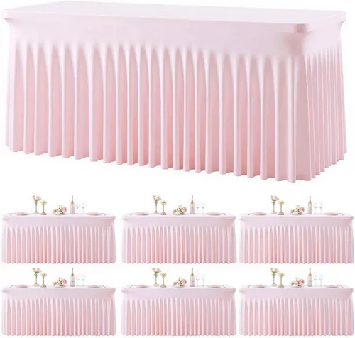 Miniatura 21 de Paquete de 2 manteles color azul bebé para mesas rectangulares de 6 pies, mantel ajustable de elastano, fundas de mesa elásticas de 6 pies, manteles