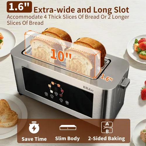 Miniatura 3 de Tostadora Inteligente con Pantalla Táctil de 4 Rebanadas, Pantalla LCD, Tostadora de Ranura Larga de 1.6", con 6 Configuraciones de Tostado