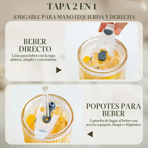 Miniatura 5 de KEMORELA Paquete de 2 vasos de vidrio acanalado de 20 onzas con tapas y pajitas de vidrio, tazas de café helado vintage, vasos reutilizables