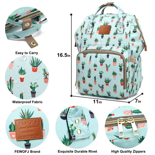 Miniatura 7 de Mochila para pañales de cactus, bolsa de pañales de viaje impermeable para el cuidado del bebé