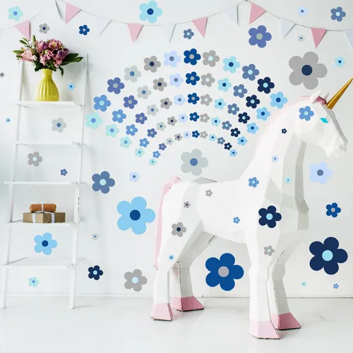 Miniatura 5 de TaoBary 288 piezas de calcomanías de pared Y2k con bonitas flores, coloridas calcomanías florales de pared de vinilo para despegar y pegar