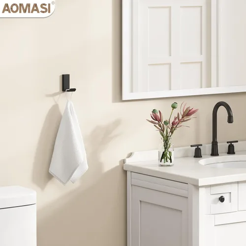 Miniatura 3 de Aomasi Gancho para toalla, color negro mate, soporte para toalla de mano de baño de acero inoxidable 304, soporte de pared para colgar ropa Mate