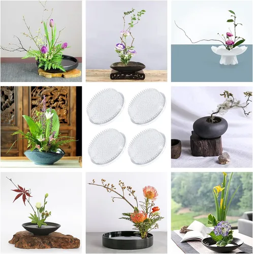 Miniatura 7 de WANDIC Flower Frog, 4 Pcs Round Clear Plastic Ikebana Kenzan Frogs Japanese Flower Arranging Holder with 3 Suckers for DIY Flower Art Craft 4 piezas