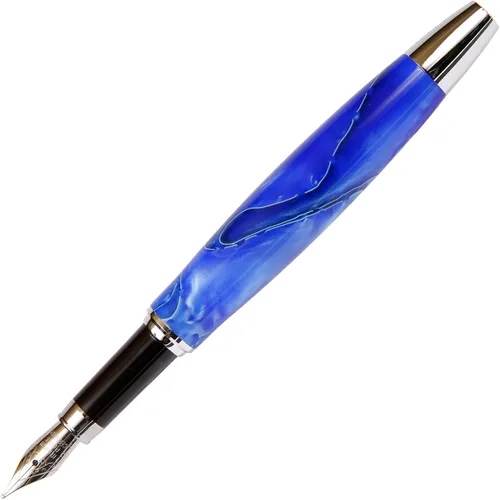 Miniatura 2 de Pluma estilográfica Toscana, cuerpo brillante marmoleado azul y perla