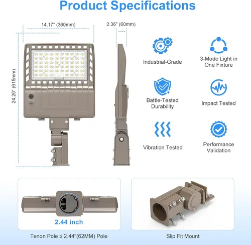 Miniatura 8 de Luces LED de estacionamiento de 240 W, 33600 lm, luces LED para poste de tamaño caja de zapatos, 800 W HID/HPS de reemplazo, 5000 K, IP65, CA