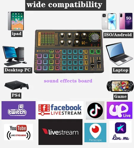 Miniatura 6 de K300 - Juego de tablero de efectos de sonido, tarjeta de sonido cambiadora de voz con múltiples efectos de sonido - paquete de equipo de podcast