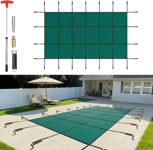 Miniatura 14 de VEVOR Cubierta rectangular para piscina de 12 x 20 pies, toldo de invierno de PVC color carbón, impermeable y repelente de suciedad