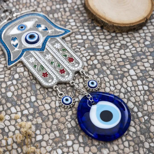 Miniatura 5 de Adorno colgante de pared de mano de madre Hamsa azul turco de Fátima contra el mal de ojo, amuleto de cuentas de nazar turco, regalo de amuleto