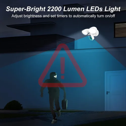 Miniatura 4 de deerdance Cámara inteligente con cable para exteriores, luz de inundación con sensor de movimiento, 2200 lúmenes, LED 1080P HD, video en vivo
