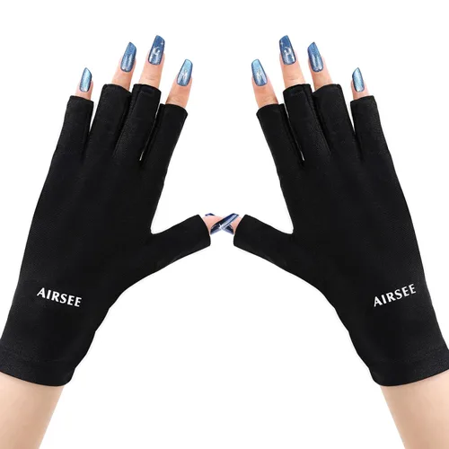 Miniatura 9 de Guantes anti UV AIRSEE para lámpara de uñas, guantes profesionales de protección UV UPF50+ para manicuras y arte de uñas, guantes sin dedos (Rosa)
