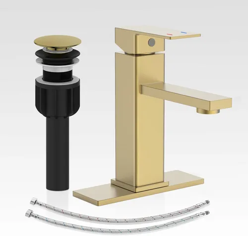 Miniatura 15 de Juego de grifos de baño con desagüe emergente, grifo moderno de lavabo de baño negro de una sola manija con placa de cubierta (1 o 3 agujeros), 1.
