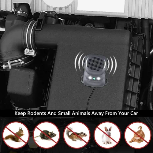 Miniatura 7 de Angveirt Repelente de roedores para motor de automóvil, debajo del capó, repelente de roedores con luces estroboscópicas, repelente ultrasónico