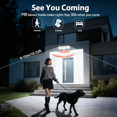 Miniatura 2 de INCX 156 luces LED solares de movimiento para exteriores, paquete de 2, 3 cabezales de luces solares de seguridad con sensor de movimiento IP65