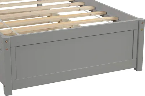 Miniatura 7 de SOFTSEA Base de cama de plataforma individual con nido y cabecero, cama de plataforma de madera con nido y cabecero, marco de cama nido extraíble