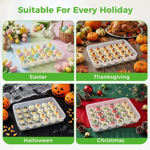 Miniatura 7 de HANSGO Recipientes para huevos rellenos con tapa, soporte portador de bandeja para huevos rellenos con tapa para 24 huevos para fiestas en casa