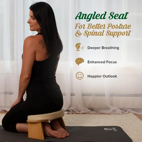 Miniatura 3 de Monk & Llama Banco de meditación – Taburete plegable y ergonómico de bambú – Perfecto banco Seiza silla de meditación para oración y viajes – Beige