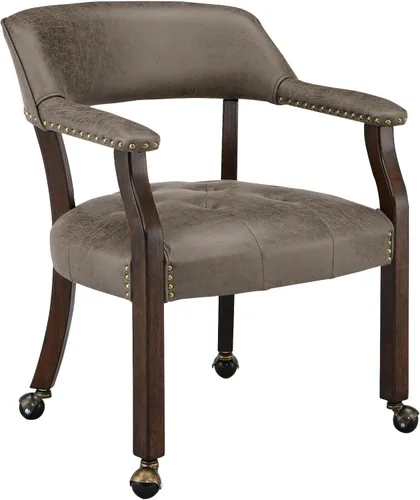 Miniatura 14 de Sillas de comedor con ruedas y brazo, sillas de capitán Caster Boss con patas de madera maciza, sillas de escritorio de oficina con botón tapizado