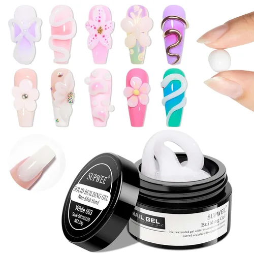 Miniatura 9 de Gel de Escultura 3D en Blanco Perla para Arte en Uñas, Gel Constructor Sólido Antiadherente para Manos, Uñas Duras para Extensión, Moldeado