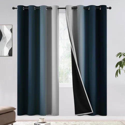 Miniatura 24 de COSVIYA - Cortinas 100% opacas y visillos con ombre, cortinas negras de 63 pulgadas de largo, 2 paneles, cortinas de oscurecimiento total