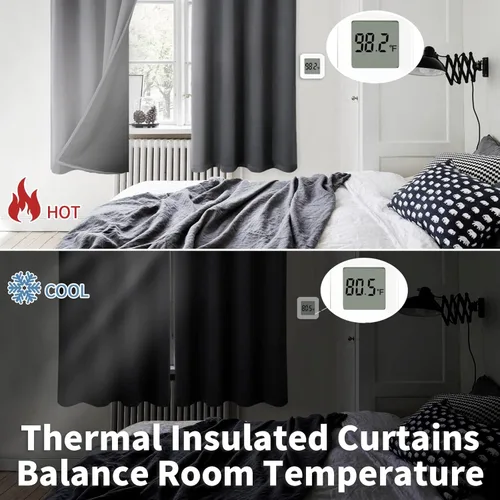 Miniatura 4 de BGment - Cortinas con aislamiento térmico para habitación, 100 % opacas, con forro negro, cortina de doble capa con ojales, reduce el ruido