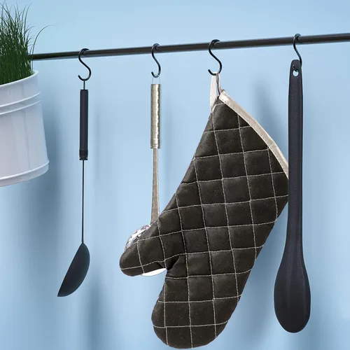 Miniatura 6 de Manoplas para horno ignífugas resistentes al calor hasta 425 °F 15 pulgadas, color negro, paquete de 2