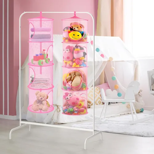 Miniatura 2 de 2 unidades de almacenamiento de animales de peluche plegables o organizador de hamaca, 4 compartimentos para colgar juguetes de malla para niños