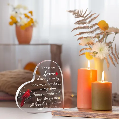 Miniatura 4 de Regalos conmemorativos por la pérdida del padre o la madre, corazón acrílico conmemorativo de cardenal rojo para duelo, regalos de condolencia