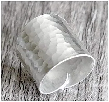 Miniatura 2 de Hammered Sterling Silver Handmade Classic Wide Band Boho Statement Ring, Shiny Finish Wrap Band Adjustable to Sizes 6-12, Also as Thumb Ring, Gift