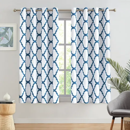 Miniatura 40 de Melodieux - Cortinas opacas estilo marroquí con aislamiento térmico y ojales para oscurecer sala de estar, 2 paneles. Blanco hueso/verde azulado