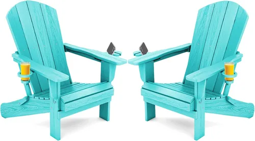 Miniatura 34 de SERWALL Silla Adirondack con portavasos – Juego de 2 sillas Adirondack compuestas para exteriores de polietileno de alta densidad para todo